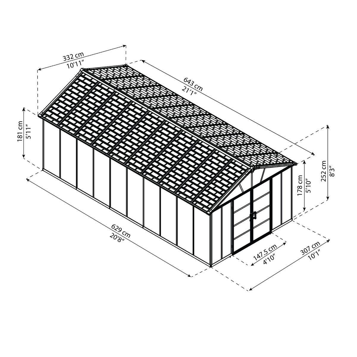 Telheiro de jardim Yukon 643x332x252 cm com piso