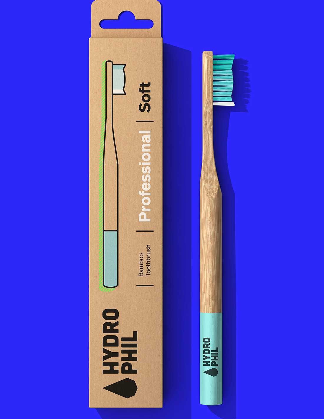 Escova de dentes profissional em bambu macio, cor natural/Mar das Caraíbas