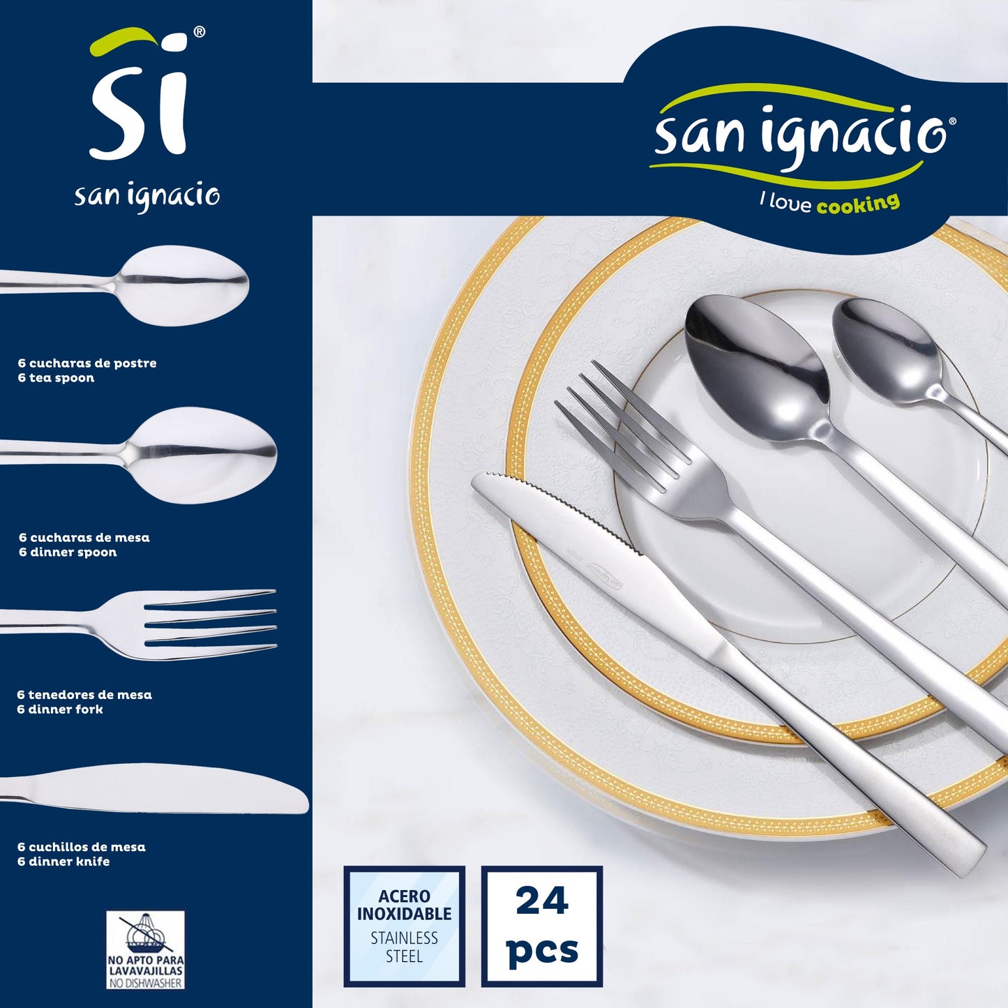 Pack De 3 Sartenes San Ignacio Ø16cm Ø20cm Ø24cm + Set De 24pc Cubertería En Acero Inoxidable_4