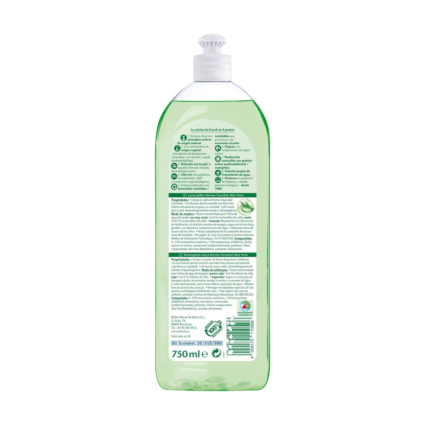 Embalagem de 10 Produtos de Limpeza de Máquina de Lavar Loiça Aloe Vera Eco Frosch 750 ml