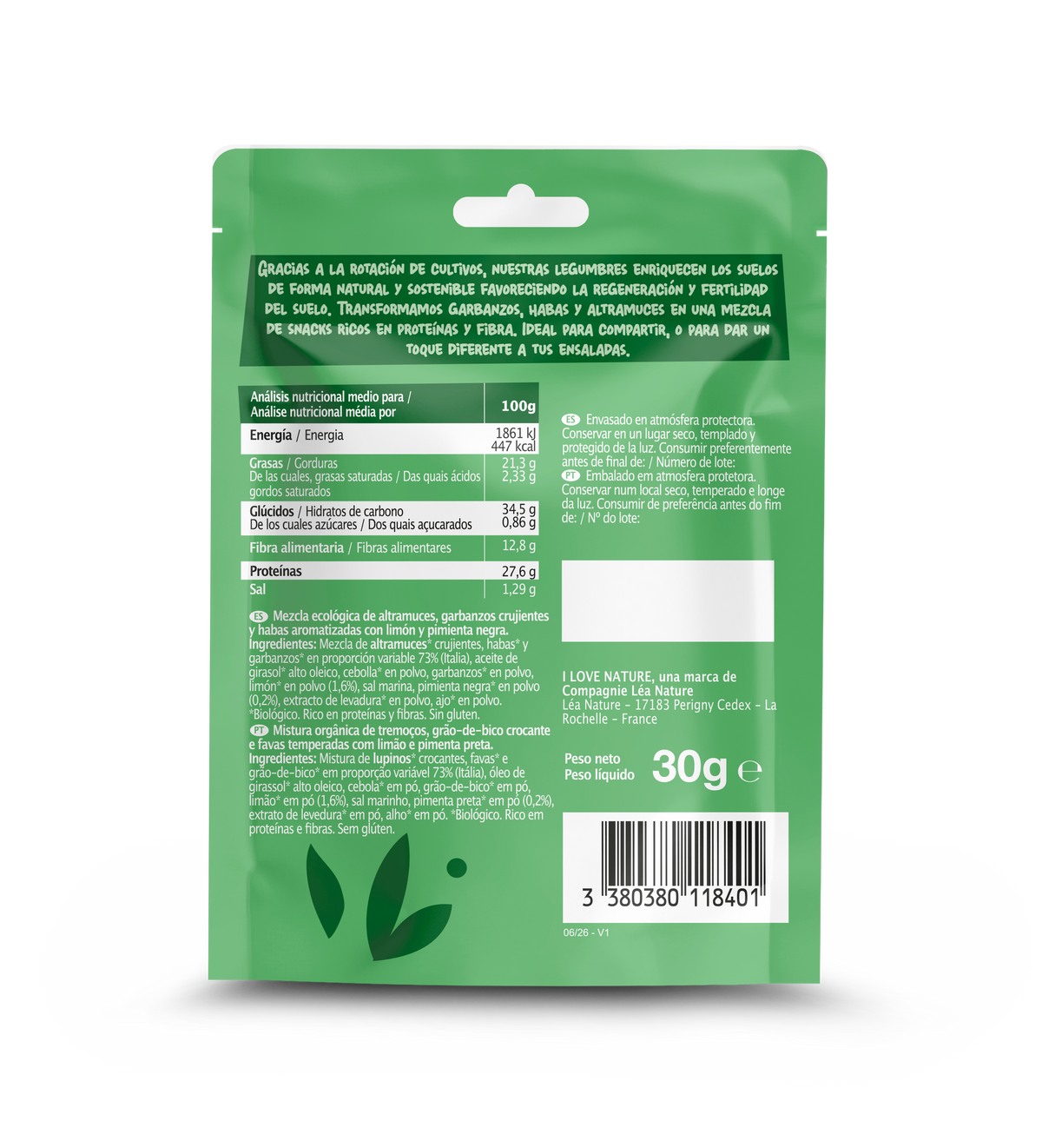 Snack protein Triomix limón-pimienta I Love Nature 30 g