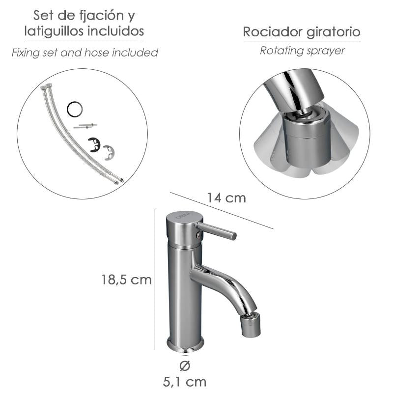 Monomando Bide Dresde Grifo Baño, Grifo Encimera, Grifo Cocina, Grifo Mezclador. Cartucho Ceramico Ø 35 Mm.