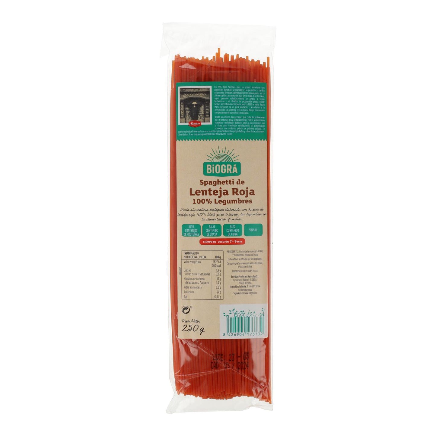 Biogra BIO Esparguete de Lentilha Vermelha 250 g