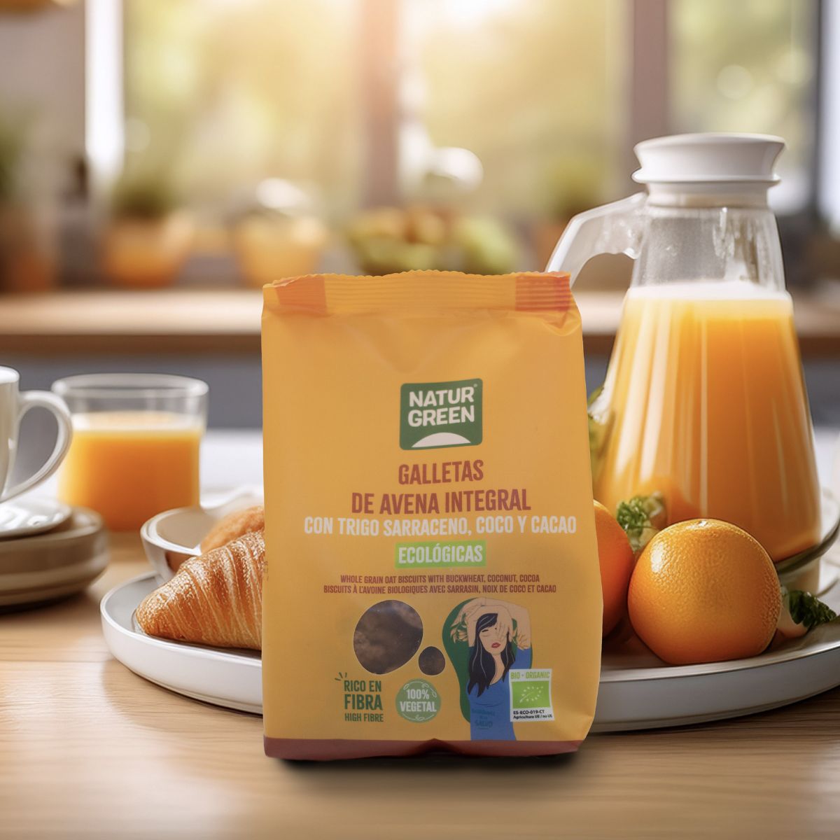 Bolacha de Aveia Integral com Trigo Sarraceno, Coco e Cacau Bio NaturGreen 140 g