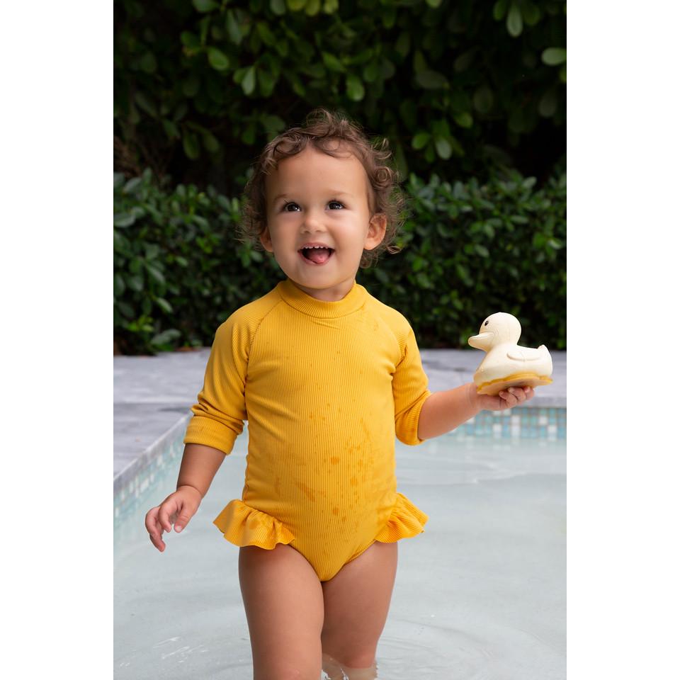 Pato de borracha natural "Squeeze & Splash", cor de areia