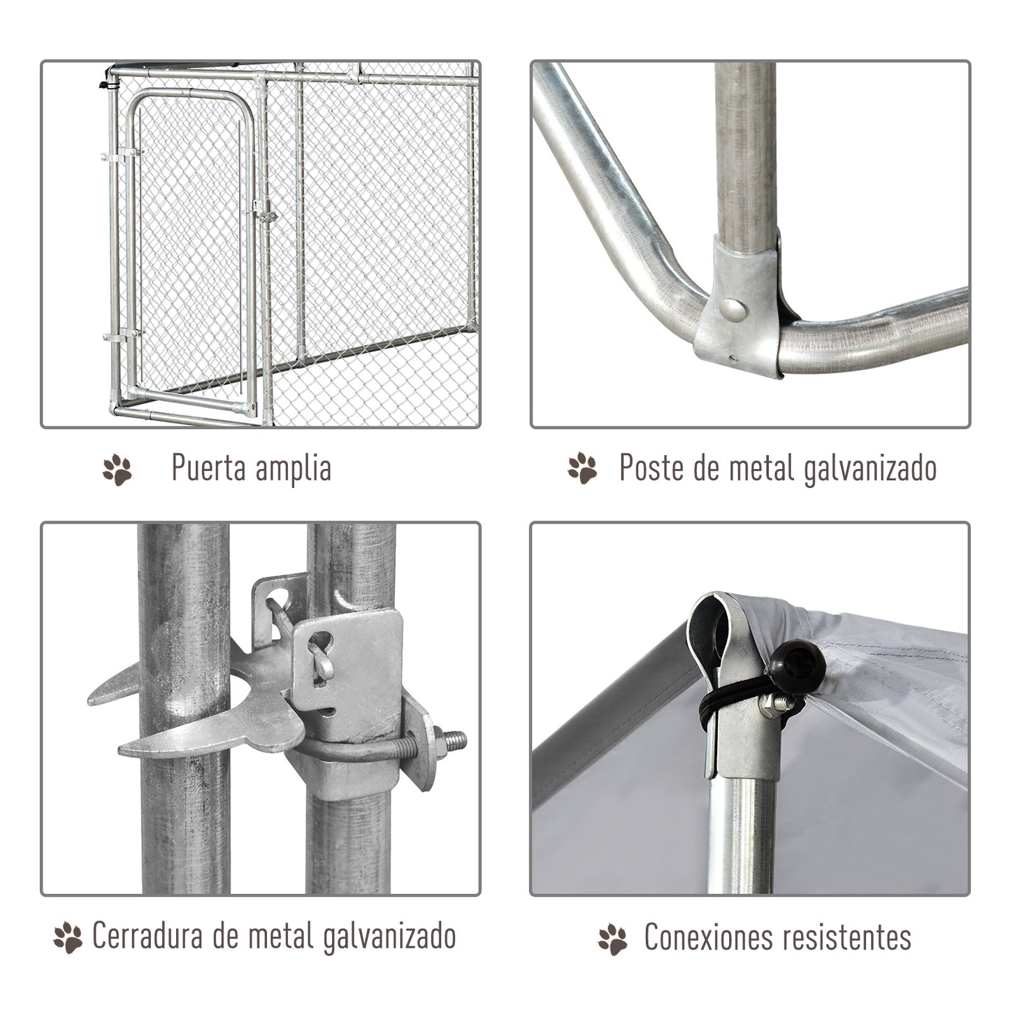 Pawhut Perrera De Exterior De Metal Galvanizado Con Toldo Cerradura_5