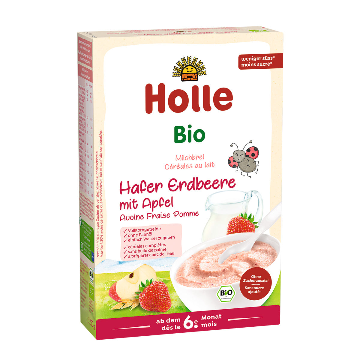 Papilla de leche ecológica de avena, fresa y manzana bio / eco a partir 8 meses Holle 250g