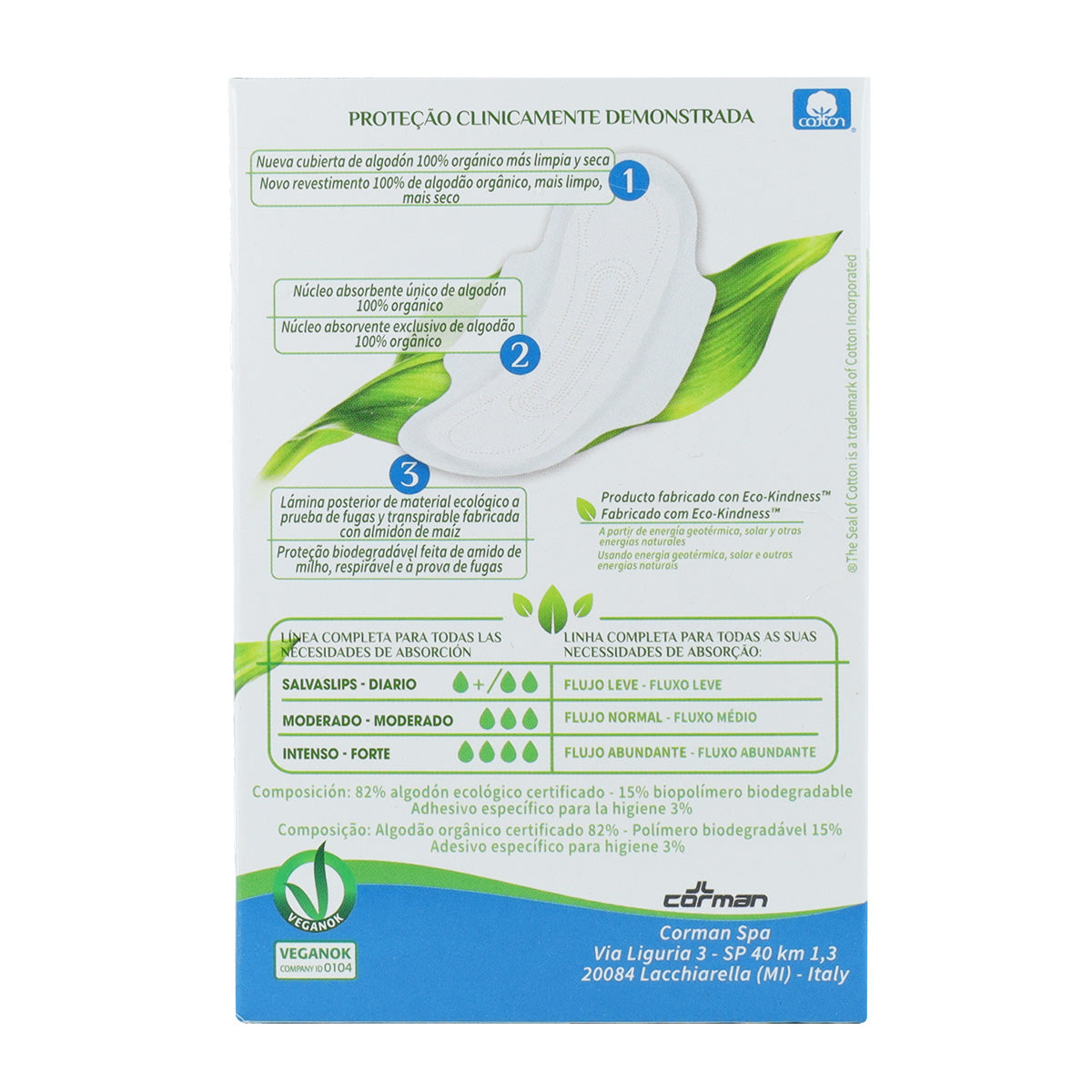 Pensos Diários Organyc com Abas em Saquetas Individuais, 10 Unidades