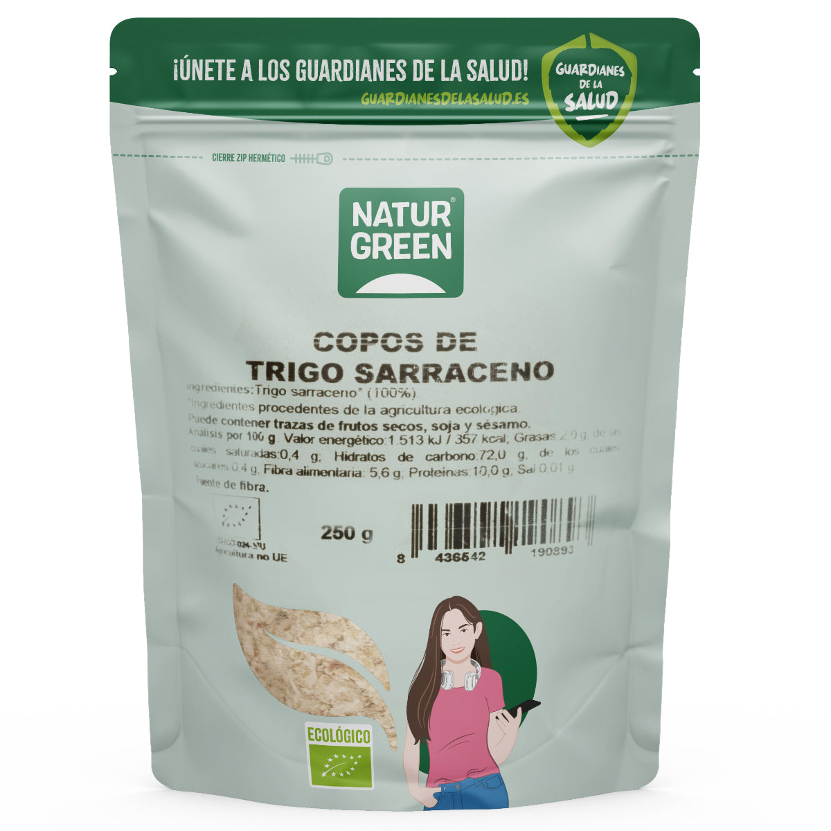 Flocos de trigo sarraceno BIO sem glúten Naturgreen, 250 g