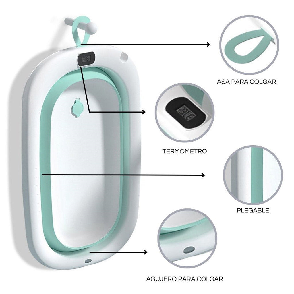 Bathby Bañera Plegable Verde Para Bebés, Cojín Reductor, Termómetro, Patas Antideslizantes (verde Pastel)