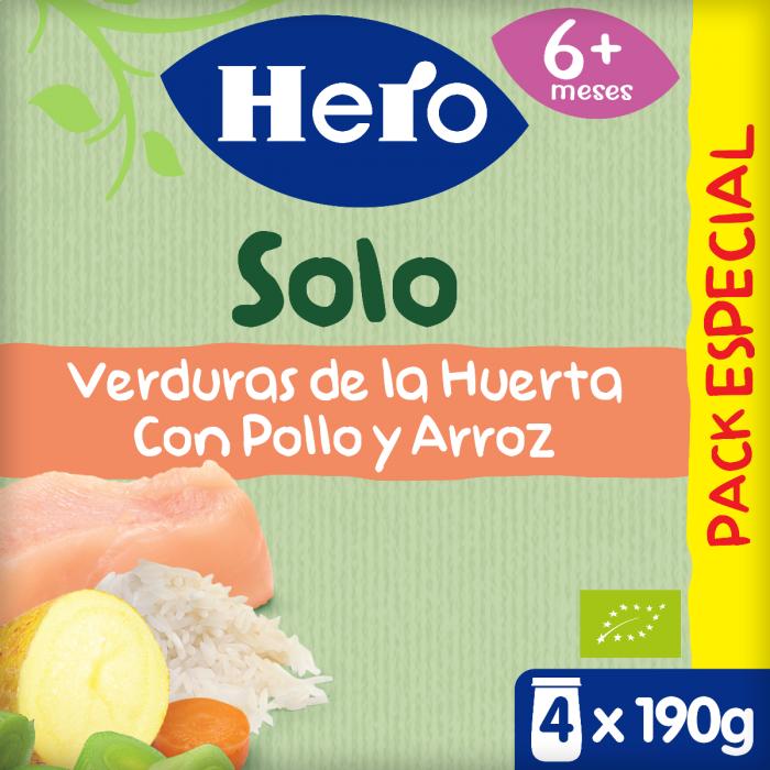 Potes de Legumes da Horta com Frango e Arroz 4 x 190 g - Hero Baby