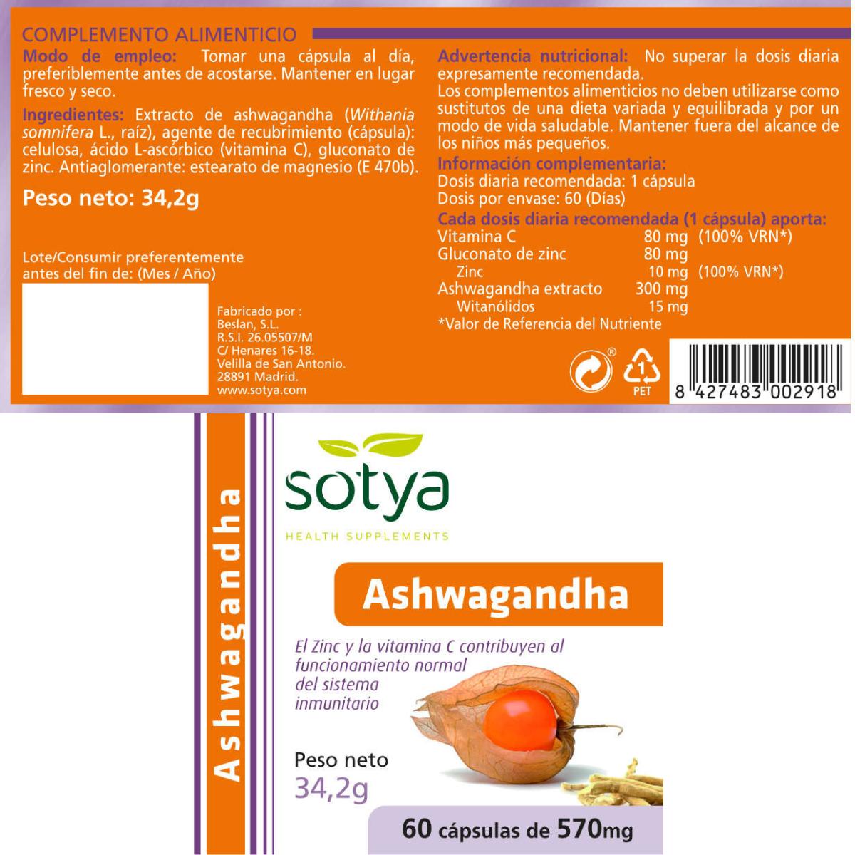 Ashwagandha 570 mg Sotya 60 Cápsulas