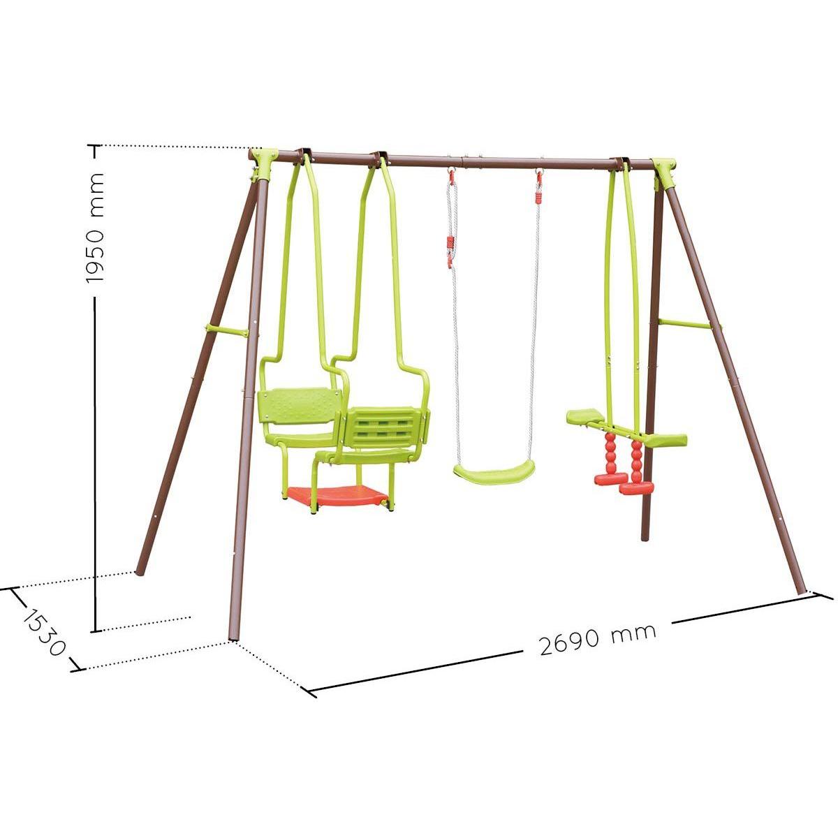 Balanço triplo de aço Soulet Malo com assento de gôndola