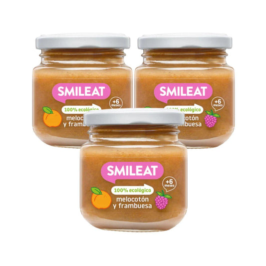 PROMOÇÃO 3x Smileat Organic Framboesa e Pêssego em Pote, 130g