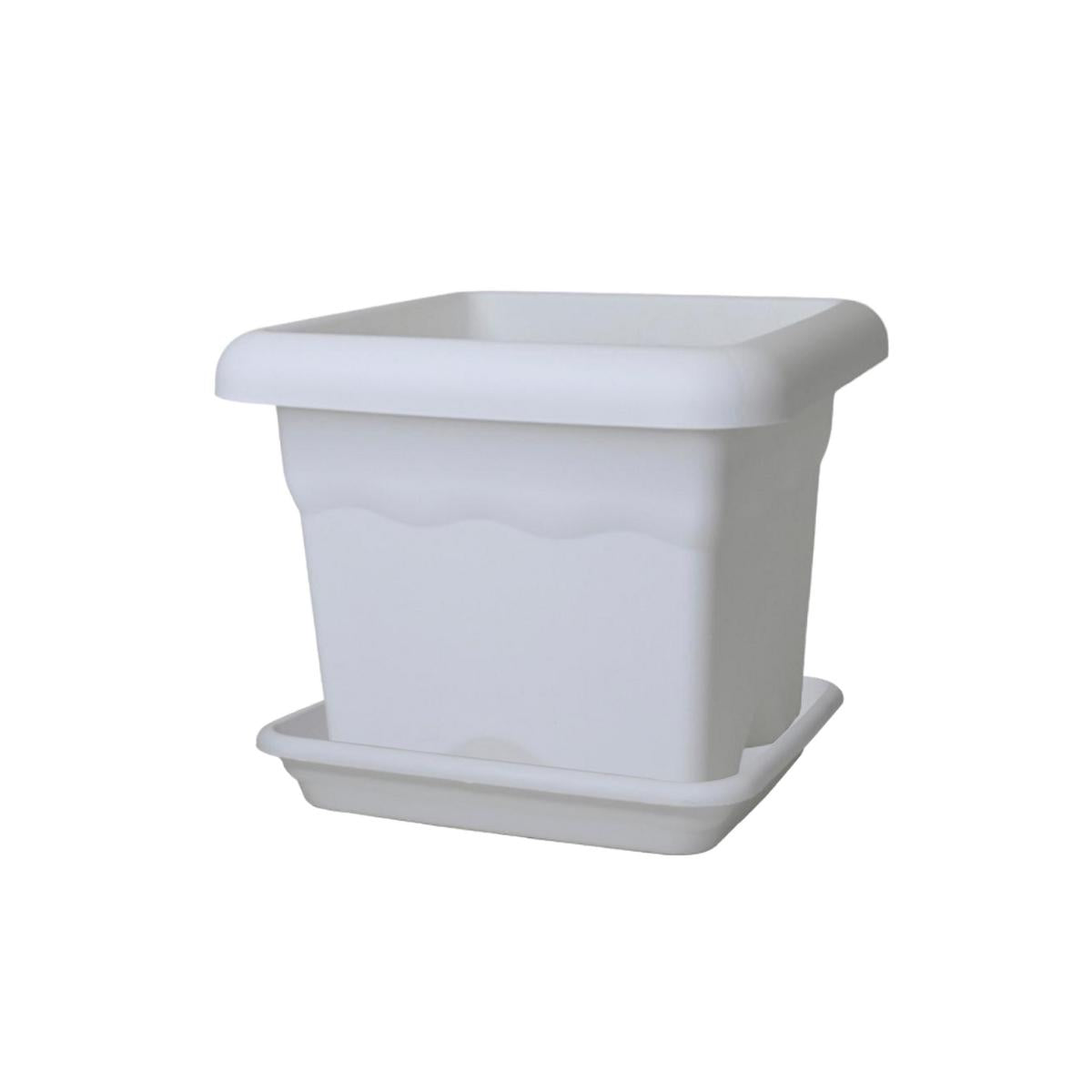 Pacote de vaso quadrado Terra com pires branco 26 x 26 x 21 cm