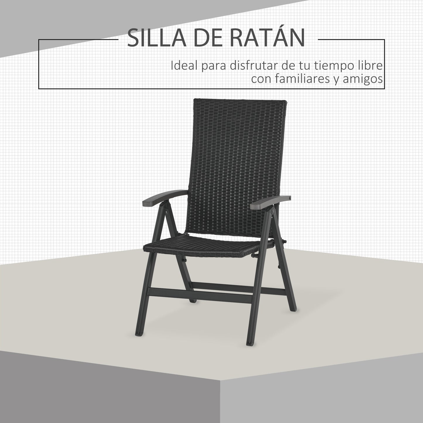 Outsunny Silla Plegable De Ratán Con 5 Posiciones Reclinable Aluminio 59x68x107_5