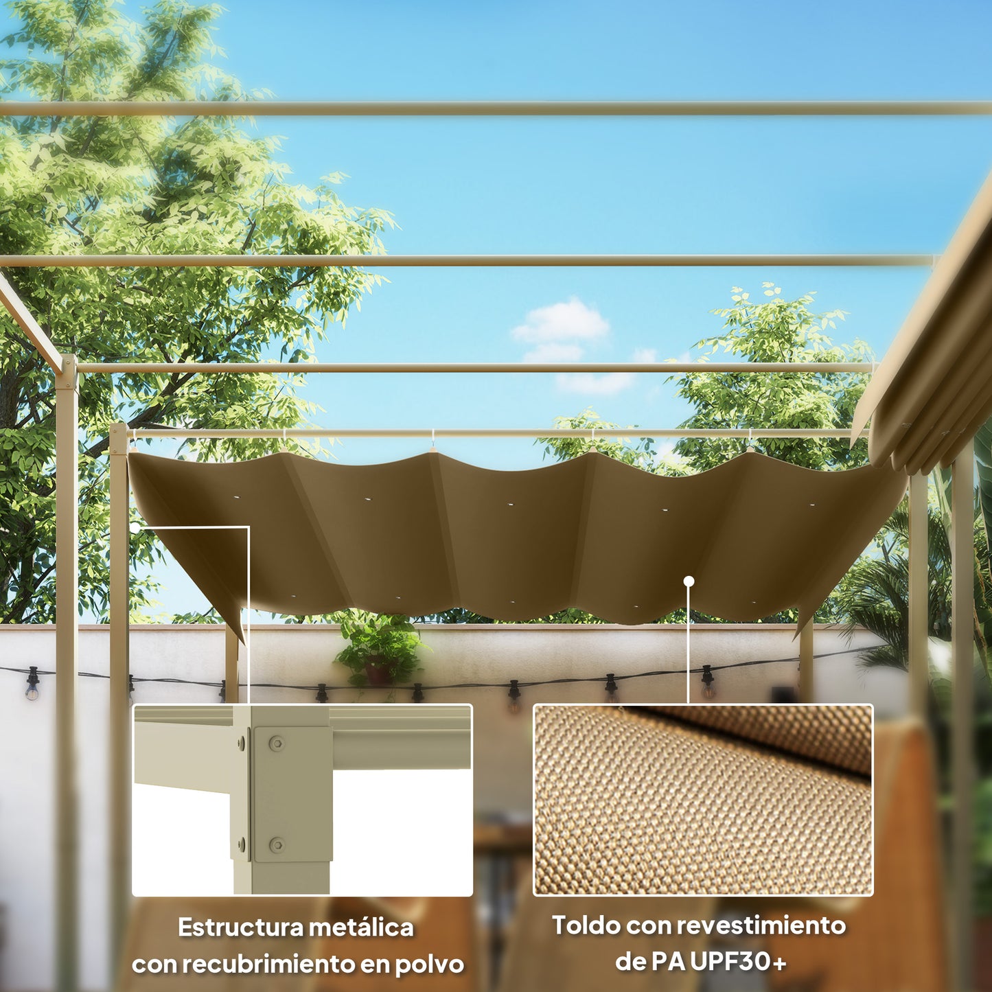 Outsunny Pérgola Con Techo Retráctil Pérgola De 3x3 M Con Cierre Magnético Caqui_5