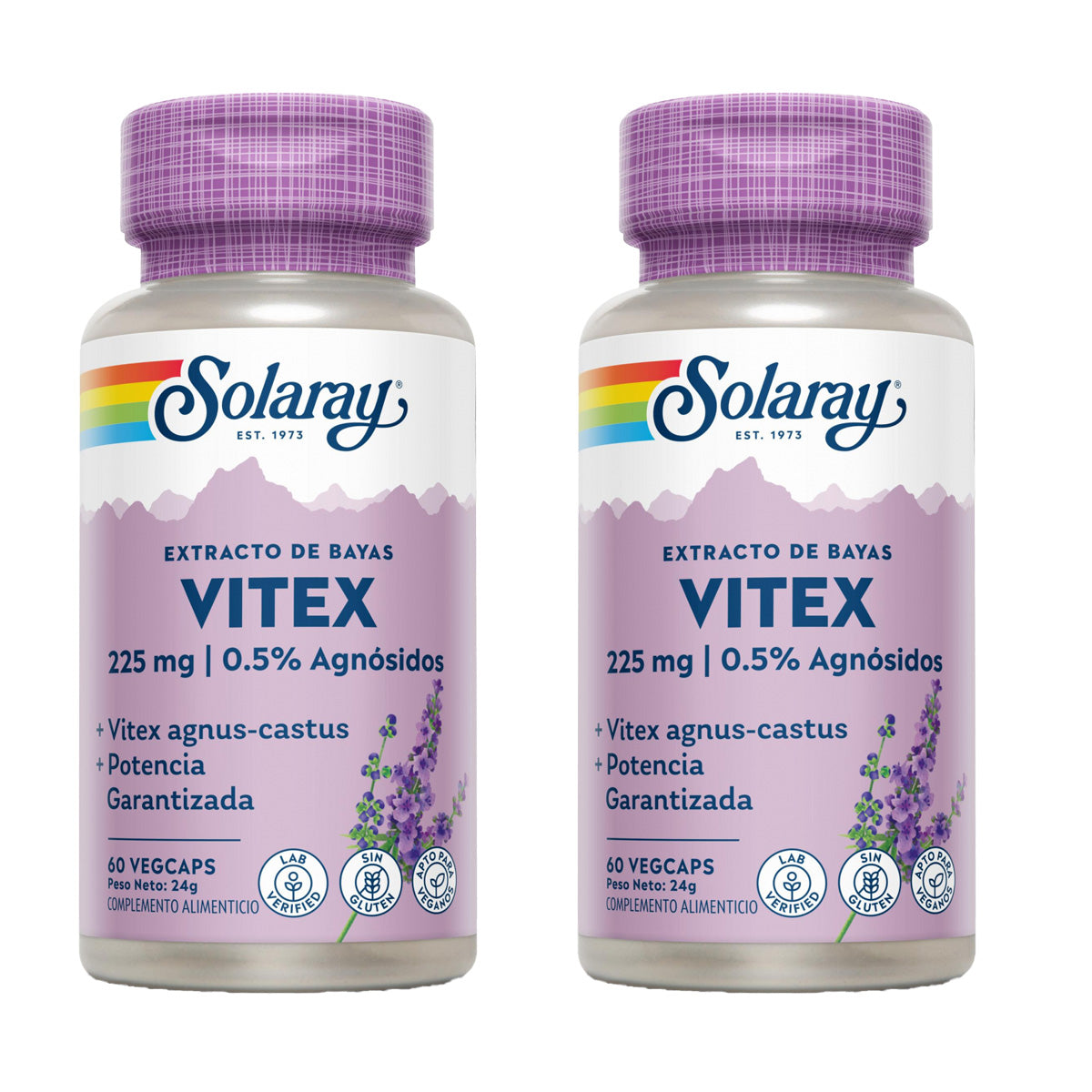 Pack de 2 Solaray Vitex (Chasteberry) 60 Cápsulas Vegetarianas - Sem glúten. Adequado para veganos.