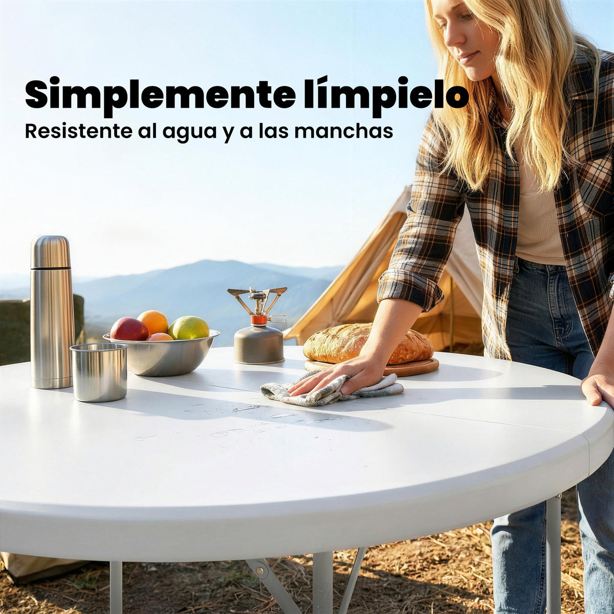 Mesa De Camping Outsunny Metal, Hdpe Blanco 120x120x74 Cm_5