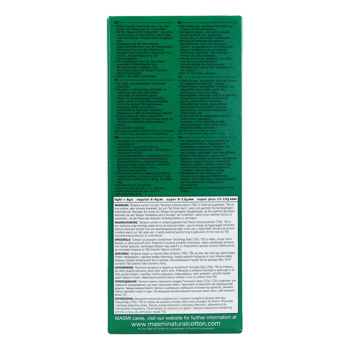 Tampão Masmi Eco Cotton Super com aplicador, 14 unidades