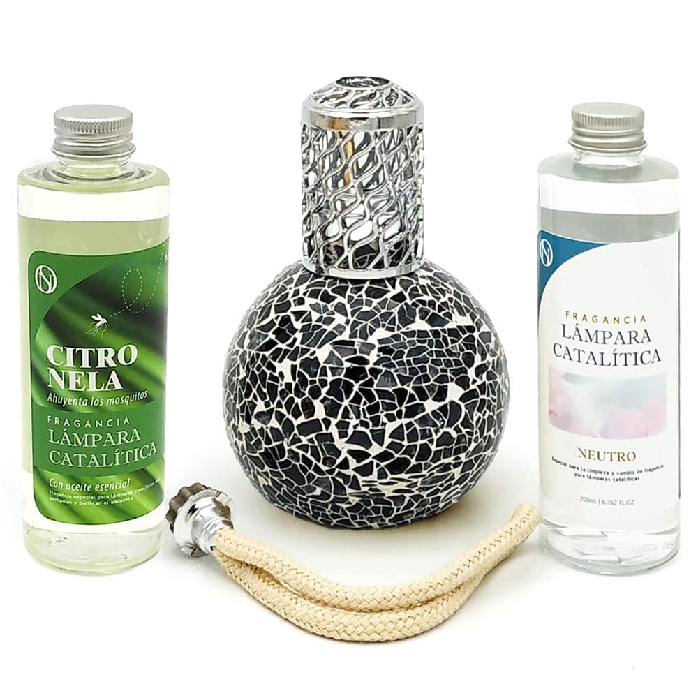 Pack Ahorro Lámpara Catalítica Mosaico Negro + Fragancia Citronela 200ml + Limpiador Neutro 200ml + Mecha De Repuesto_5