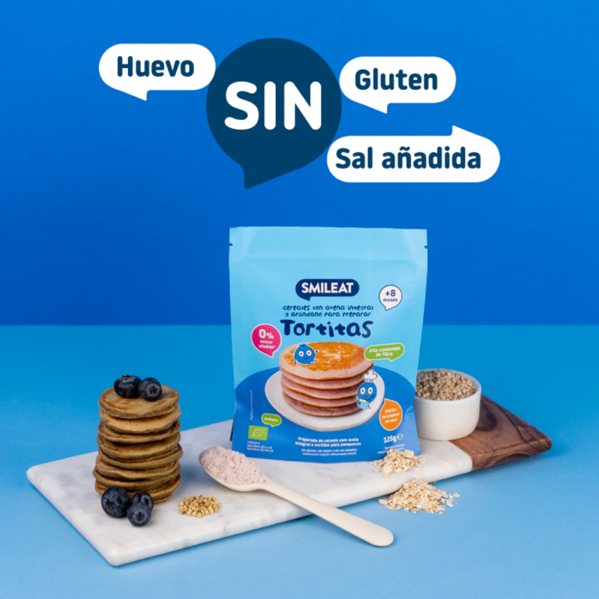 Mistura para panquecas de aveia integral e mirtilos 125g ECO Smileat