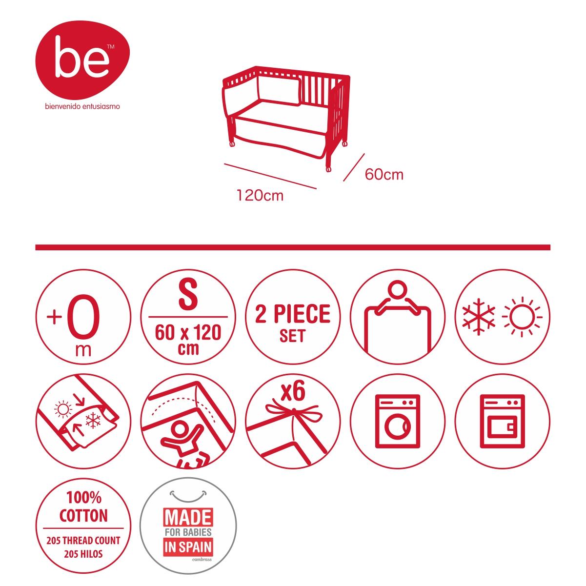 Conjunto de edredão e resguardo de berço BE, 60x120 cm. Várias cores. Giz de leão.