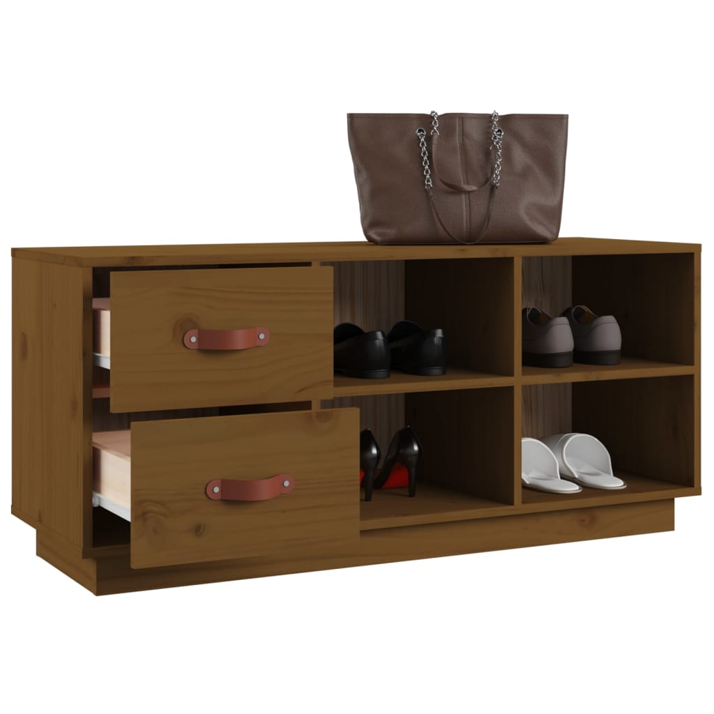 Banco Zapatero Madera Maciza De Pino Marrón Miel 100x34x45 Cm / Vetonek_5