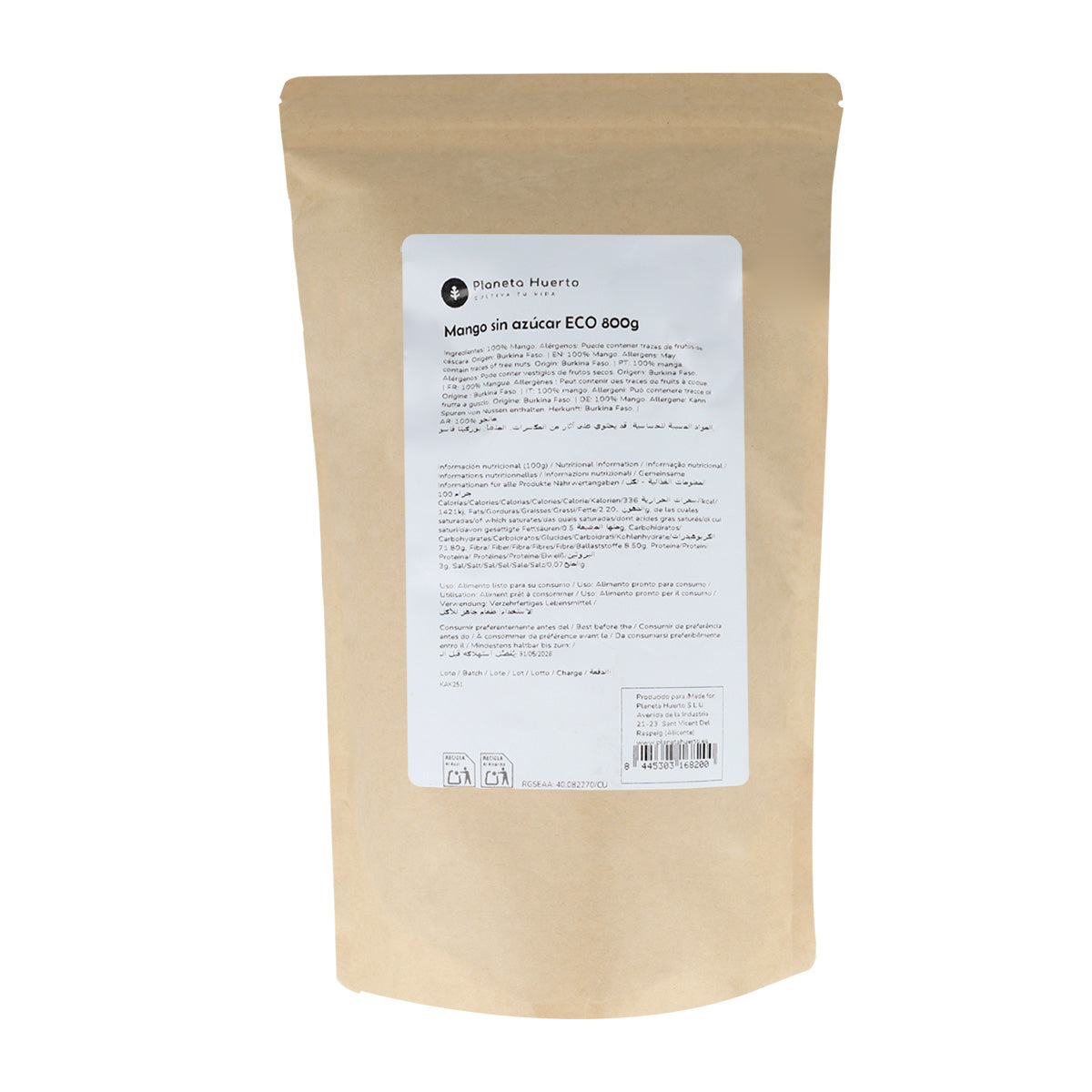 Tiras de manga sem açúcar ECO Planeta Huerto 800 g