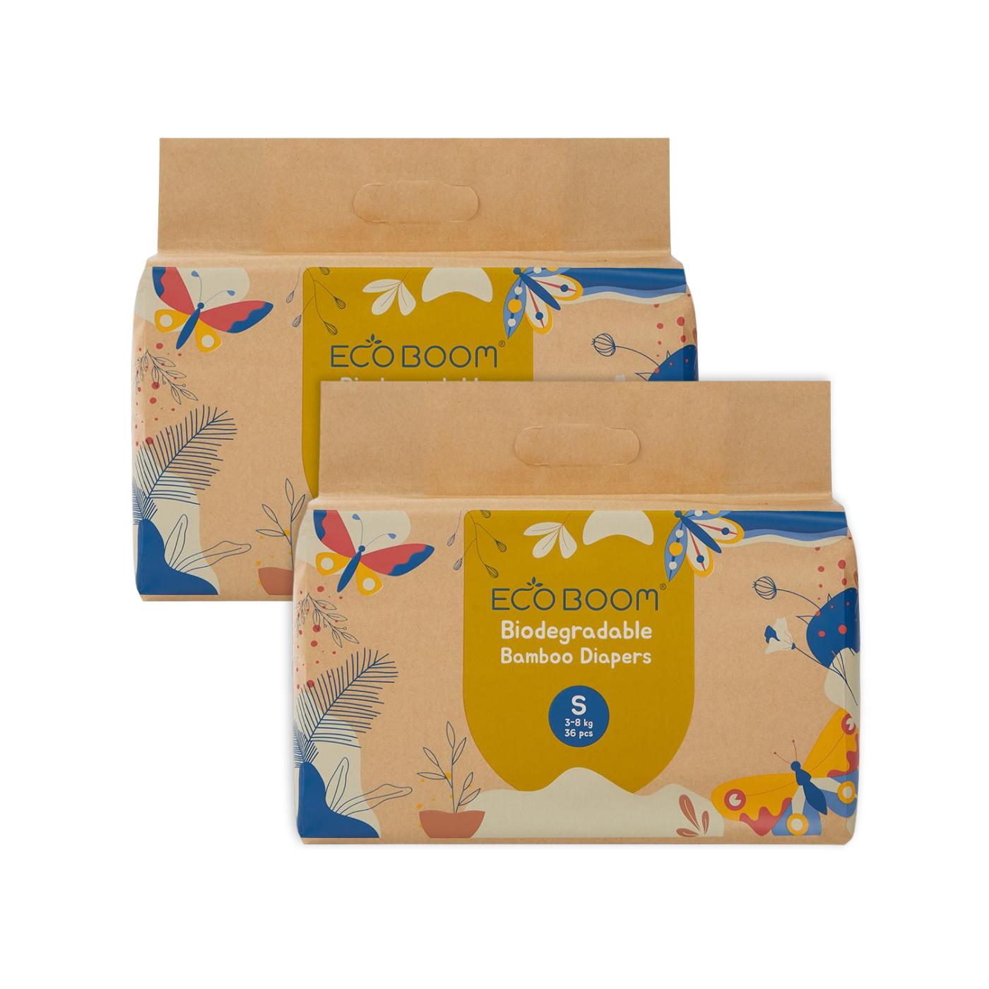 Pacote de poupança para fraldas de bambu Ecoboom T2 com 72 unidades