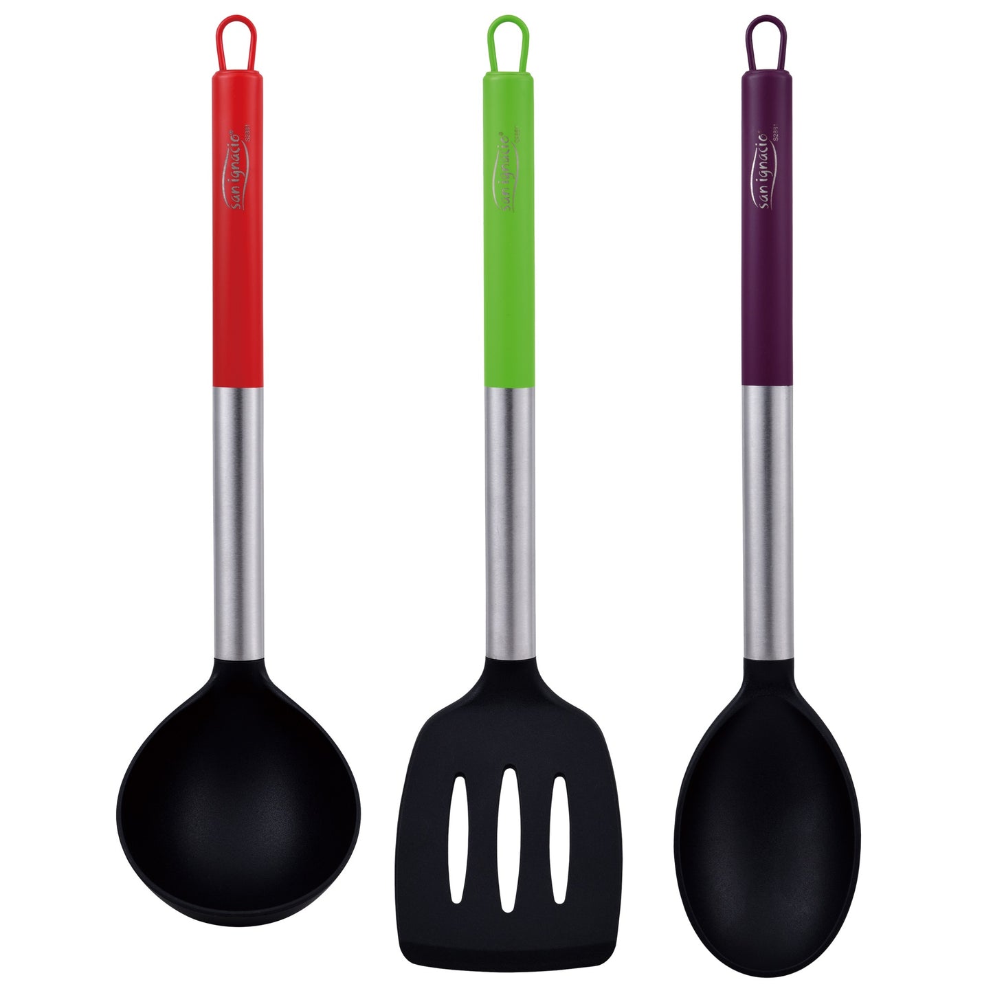 Set 3pc Sarten (16+20+24cm) Aluminio Prensado, Inducción, Negra Soul Marble Con Set 3pc Utensilios De Cocina Nylon Con Set 4pc Cuchillos Acero Inoxid_4