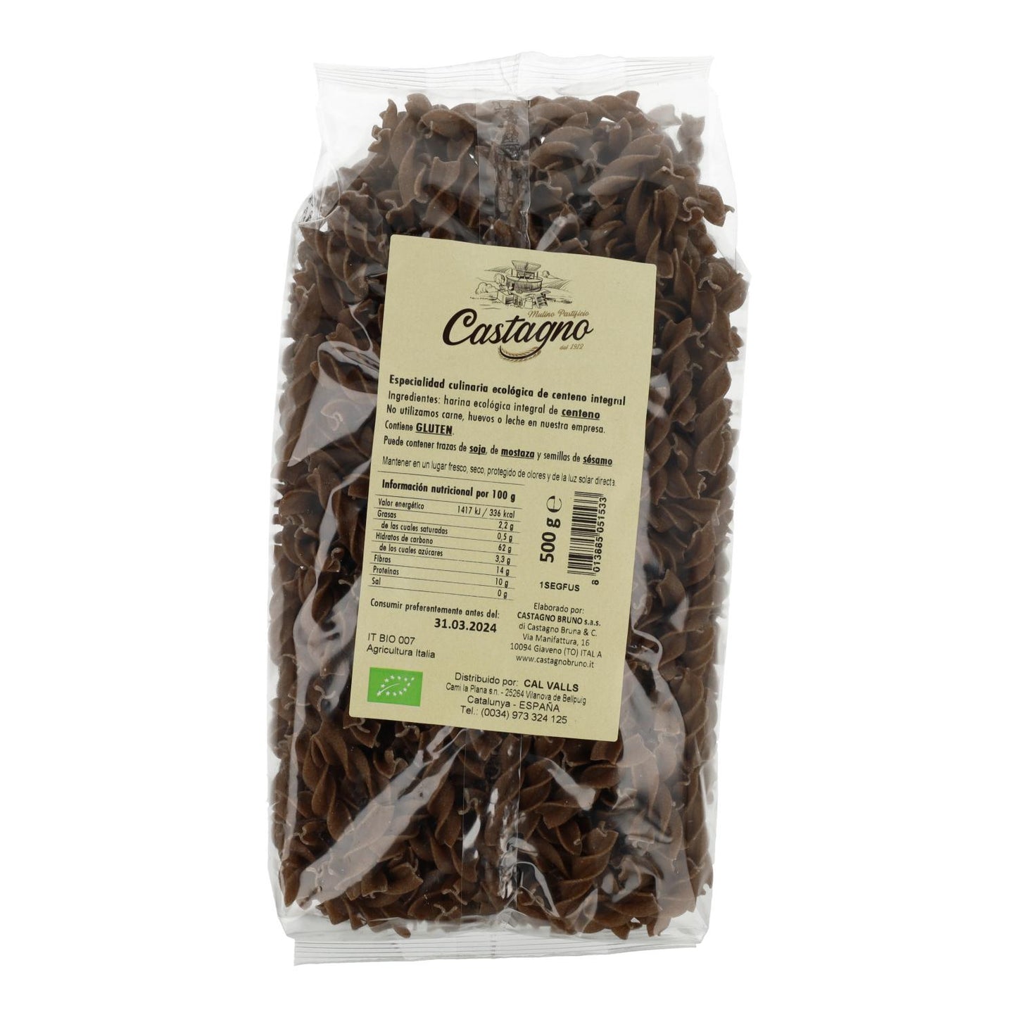 Espirais de Centeio Integral ECO Castagno 500 g