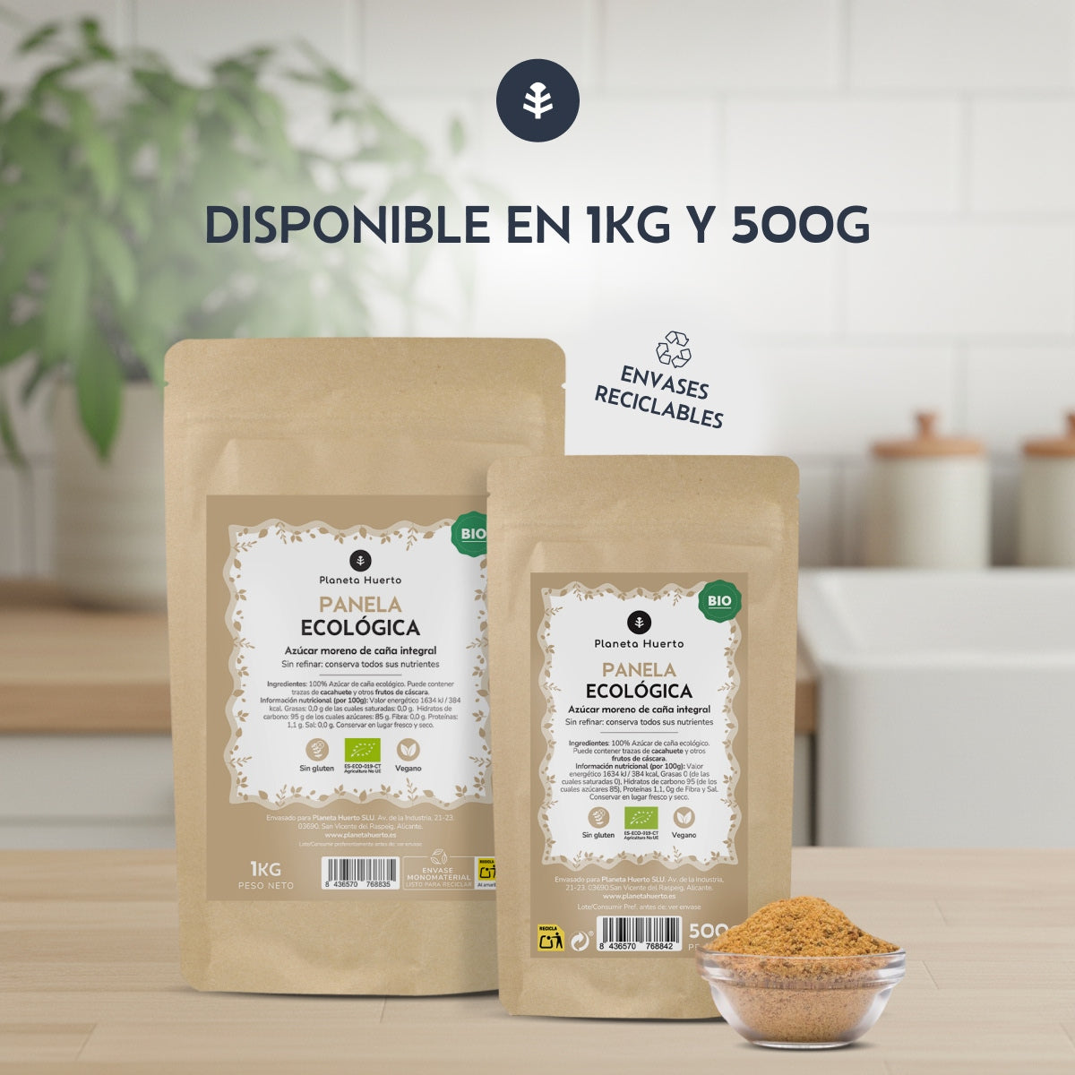 Embalagem de 2x Planeta Huerto ECO Panela Açúcar 1kg