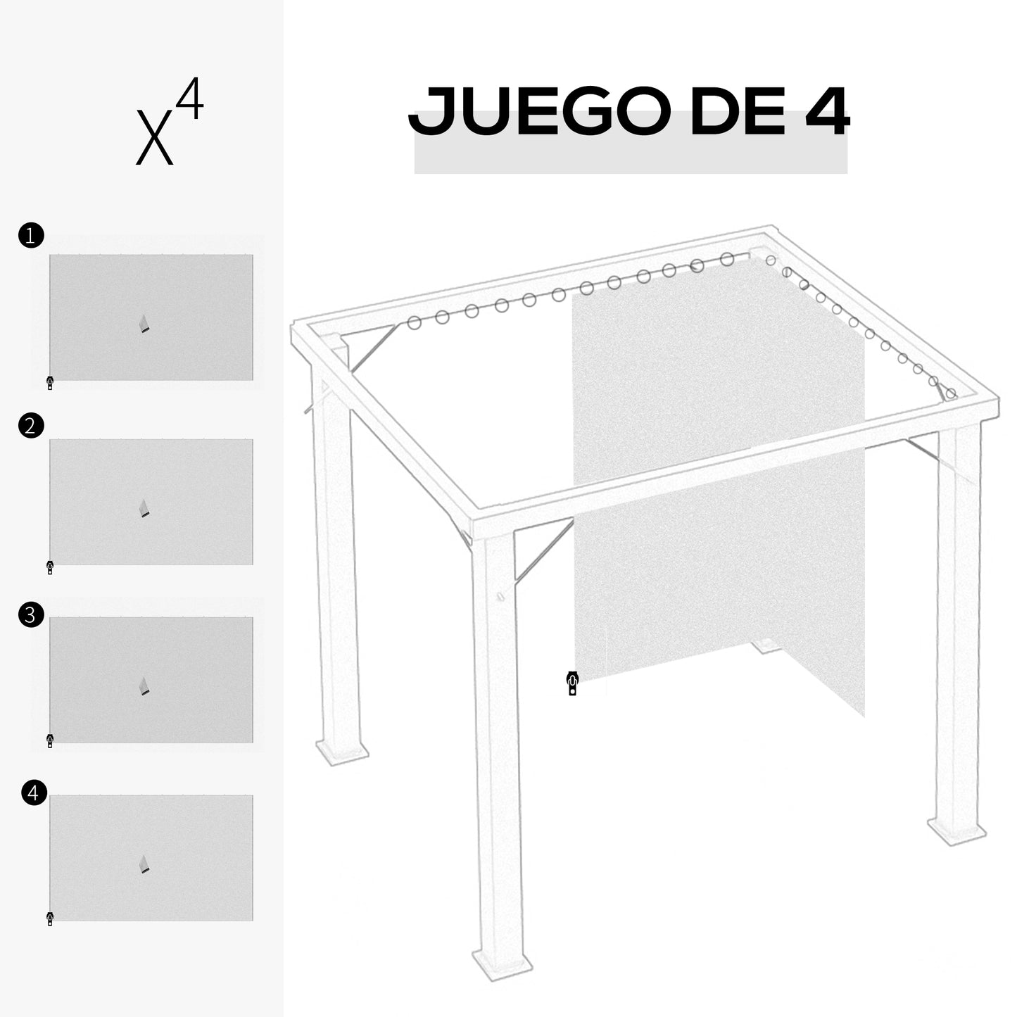 Outsunny 4 Paredes Laterales Para Cenador 302x205 Cm Con 40 Ganchos Y Anillos_5