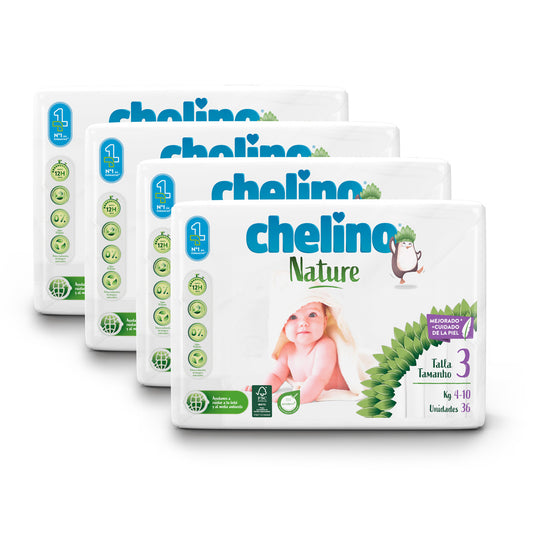 Pack poupança Fraldas T3 4-10 kg Chelino Nature 144 unid.