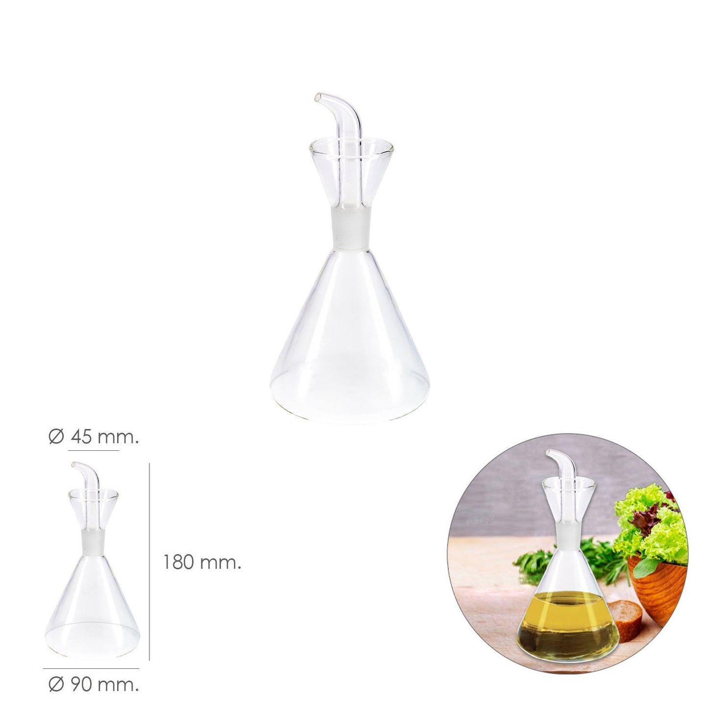 Aceitera De Cristal Con Sistema Antigoteo, Capacidad 250 Ml.