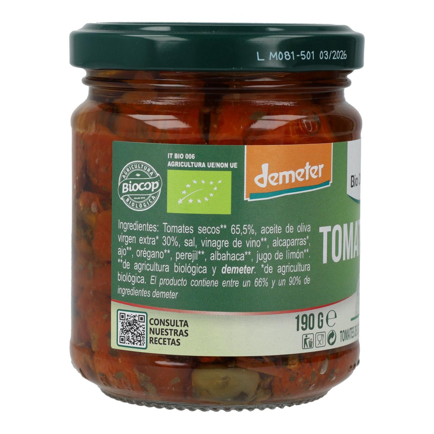 Tomates Secos Biológicos em Óleo Demeter Organica Italia 190 g