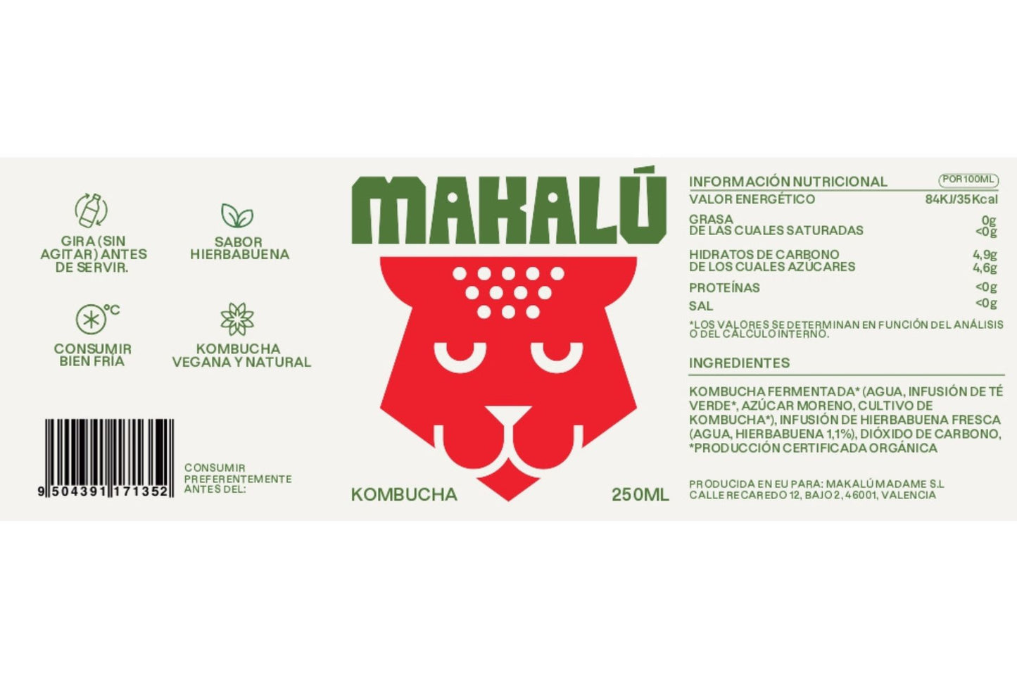 Kombucha vegana Makalú Pack 12 unidades de Vidrio 250ml Sabor Hierbabuena_4