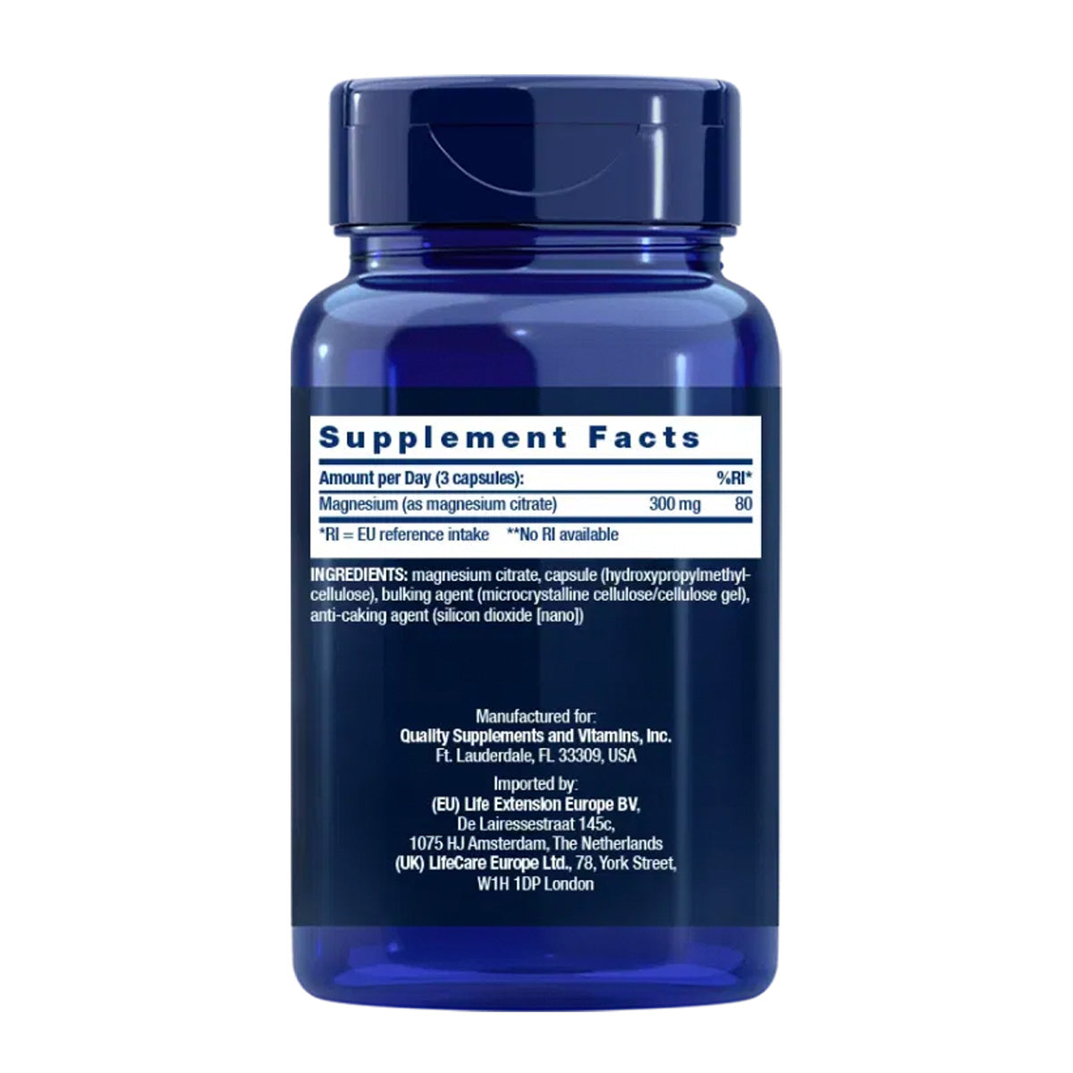 Magnésio (Citrato) 100 mg, Life Extension 100 cápsulas