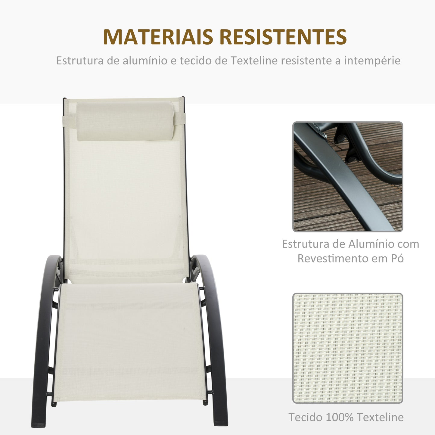 Outsunny Juego De 2 Tumbonas De Jardín Con Marco De Aluminio 171x64x82 Cm Beige_5