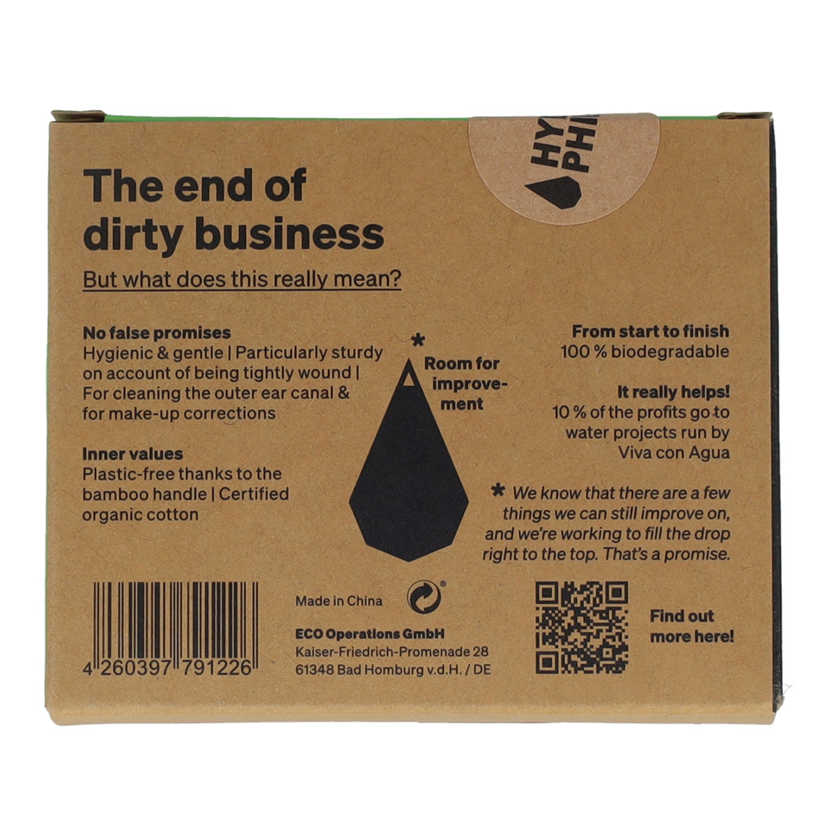 Cotonetes de bambu e algodão orgânicos Hydrophil, 100 unidades