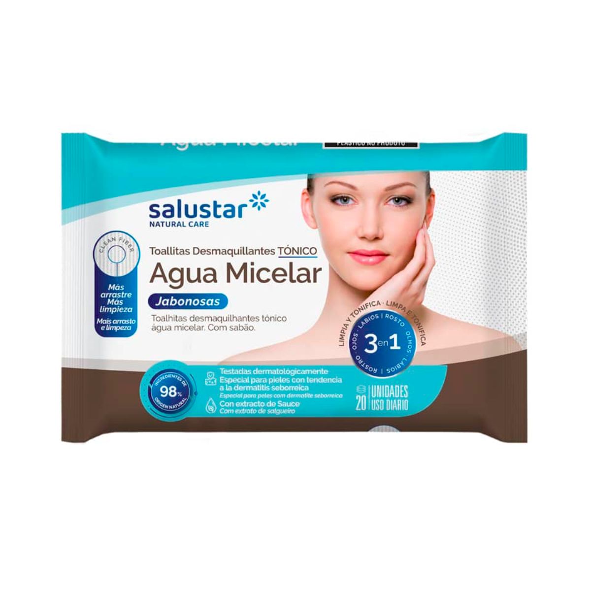 Toalhitas desmaquilhantes com água micelar Salustar 20 unidades