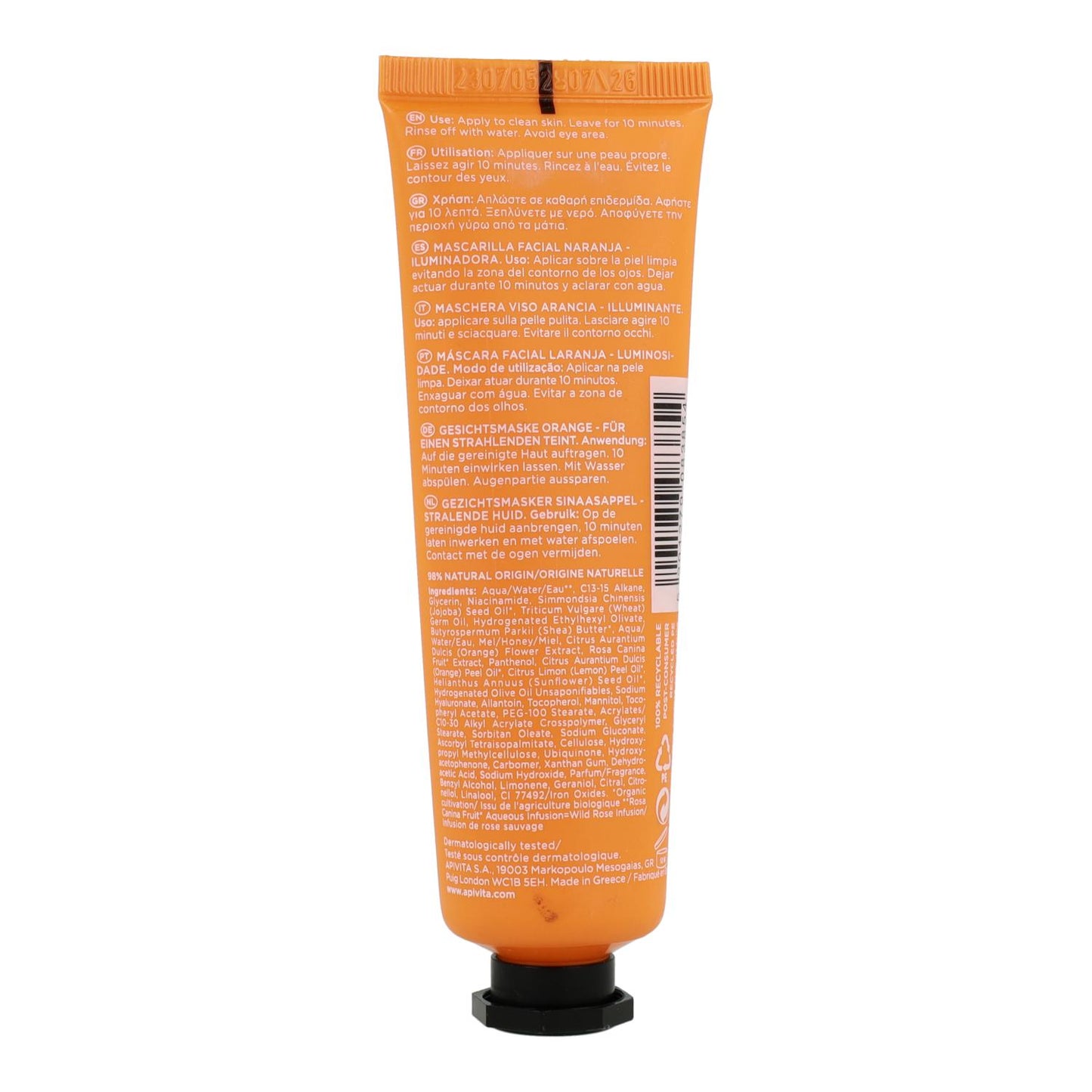 Máscara Facial Iluminadora com Apivita Laranja 50ml