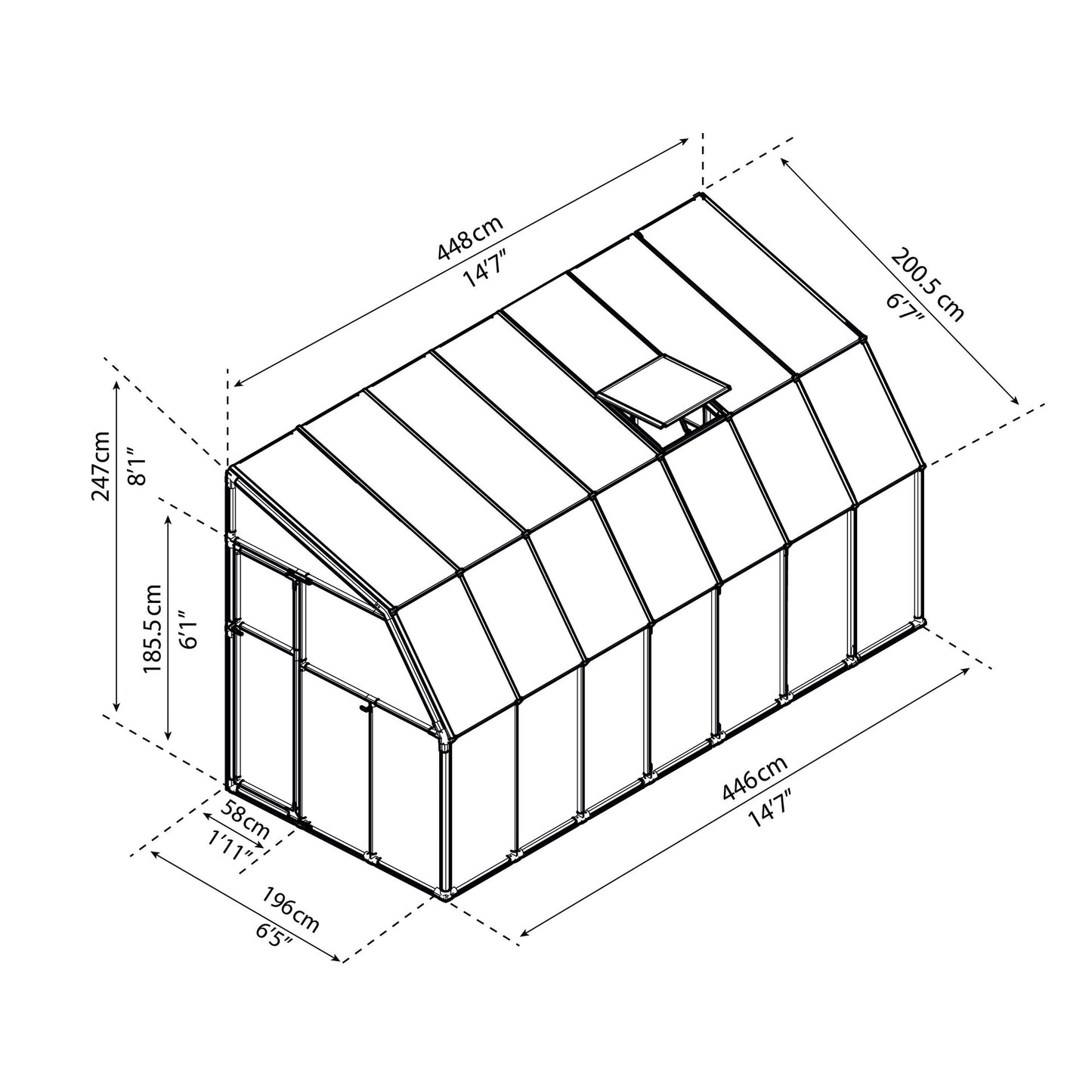 Pérgola fechada para solário 200x448 cm