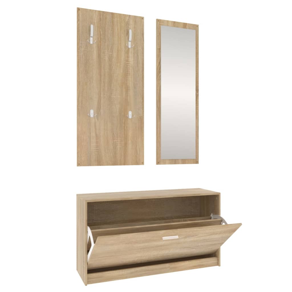 Set De Mueble Zapatero 3 En 1 Madera Contrachapada Roble Sonoma / Vetonek_5
