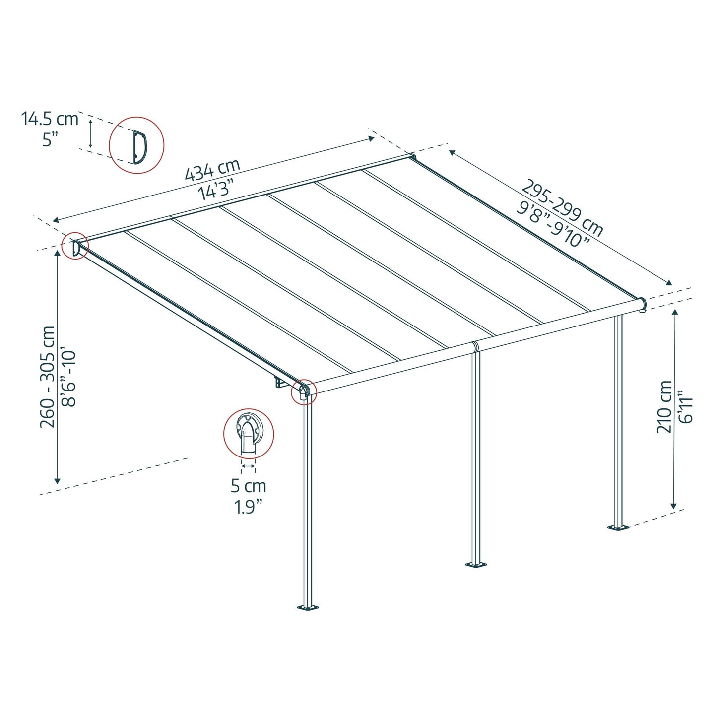 Pérgola anexa Feria 434x299 cm