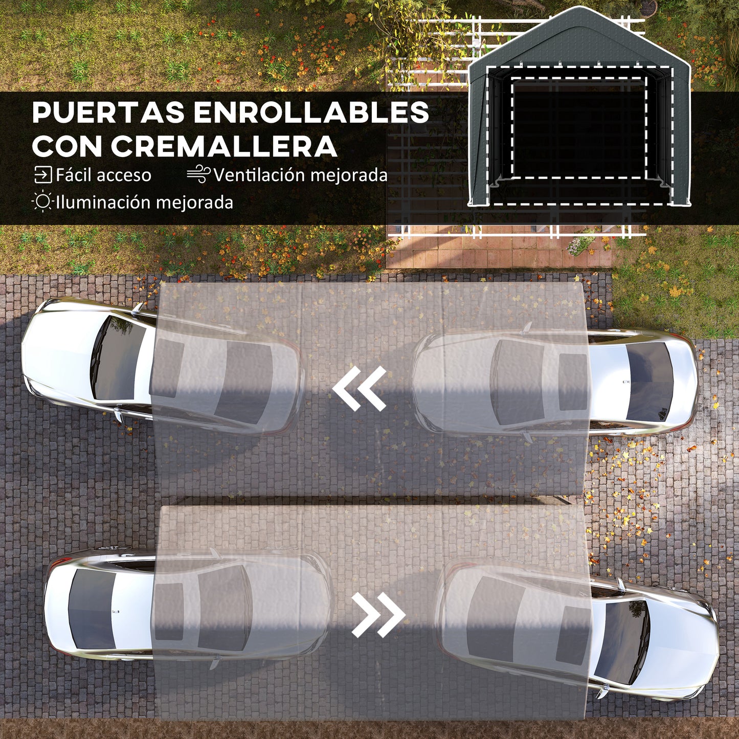 Outsunny Carpa Garaje 6x3 M Impermeable Con Paredes Laterales Desmontables Gris_5