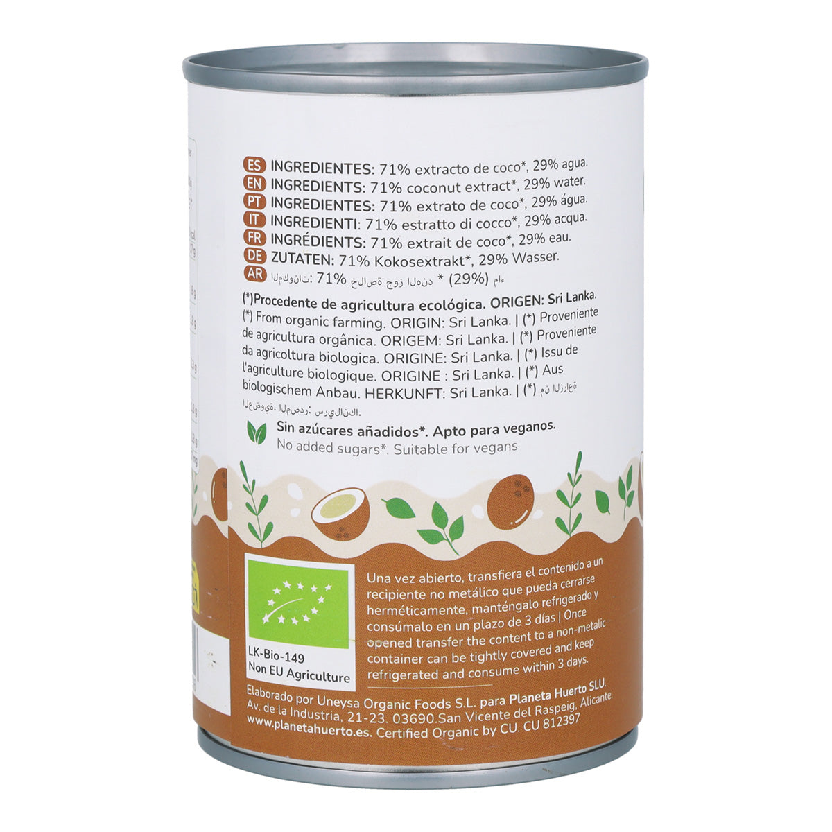 Creme de coco para cozinhar ECO Planeta Huerto 400 ml