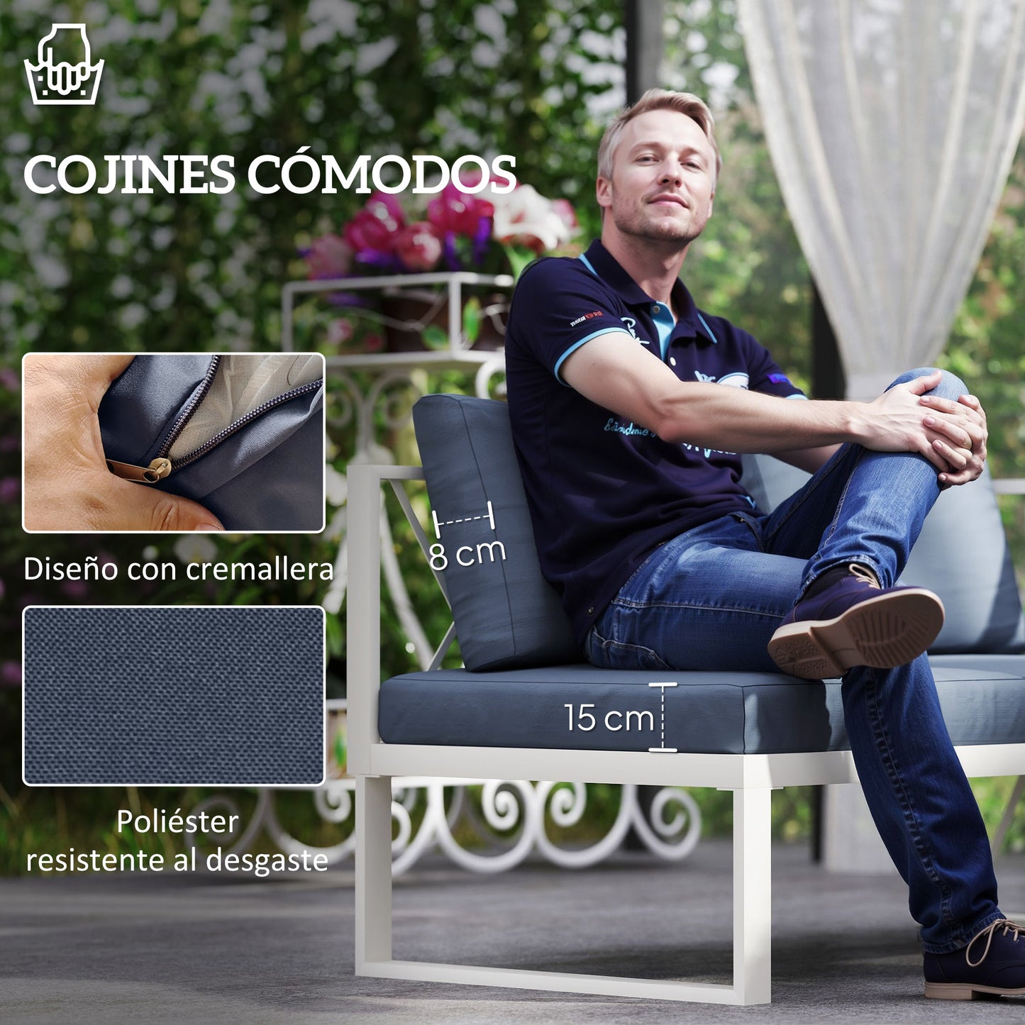 Outsunny Conjunto De Jardín Exterior De 4 Piezas En Forma De L Beige Y Gris_5