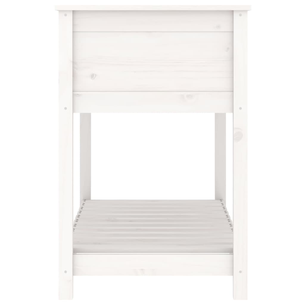 Jardinera Con Estante Madera Maciza Pino Blanca 111,5x54x81 Cm_5